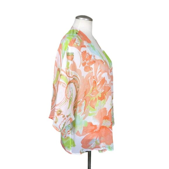Chicos Size 2 US 12 Womens Kimono Top Sheer Open Floral Lightweight Boho Beachy - Picture 2 of 6